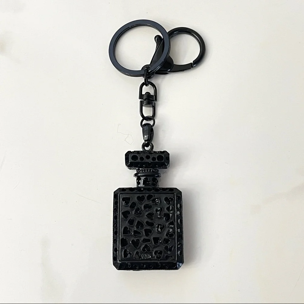 Luxury Perfume Bottle Bag Charm Key Chain - Black‎ Colorful Rhinestone Bling